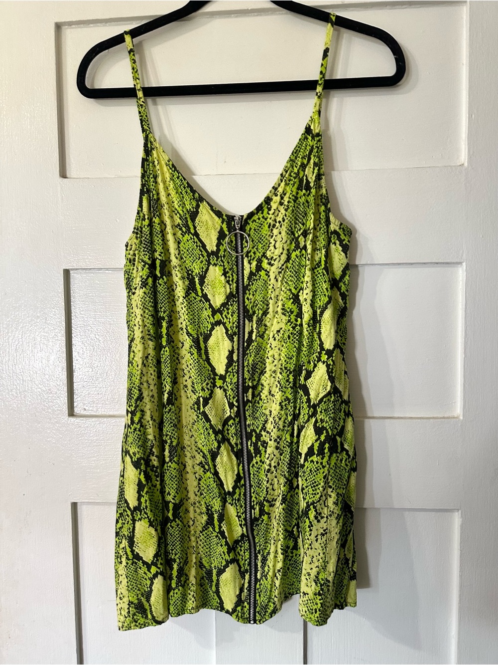 Motel Neon Green Snake-Print Reptile Tank Mini Dress